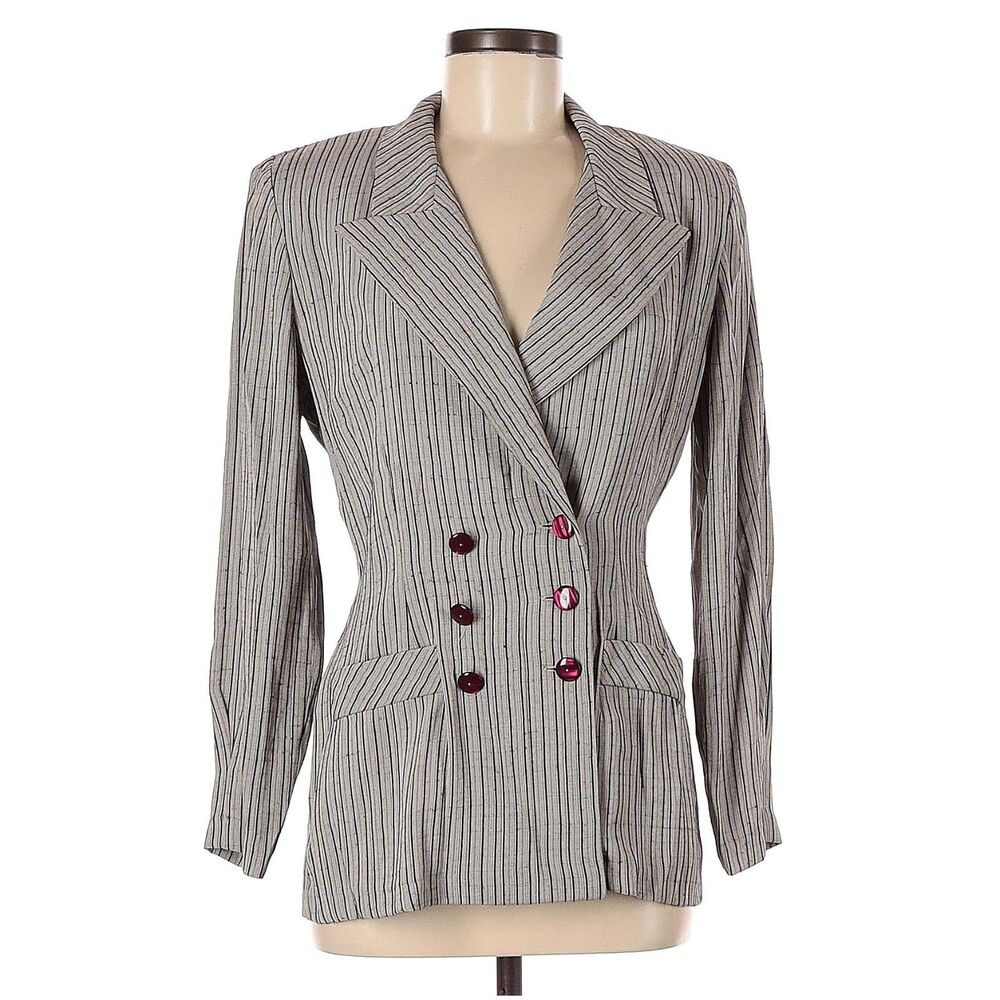 Vintage Y2K All That Jazz Striped Blazer Gray Corpcore Work Office Size 7/8